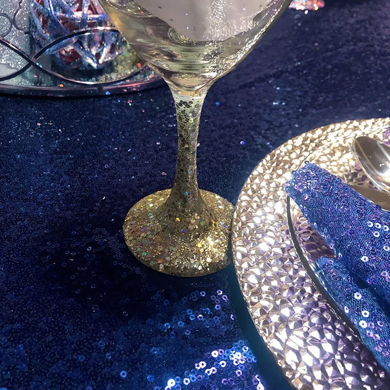 TCBESTO Navy Blue Sequin Tablecloth 120" Round Sparkly Table Cover Glitter Table Overlay for Party Dinner Festival Wedding Exhibition Dessert Table - Image 2